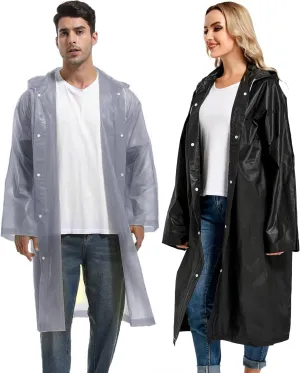 Rain Ponchos for Adults Reusable Raincoats Survival Heavy Duty Military Impermeable 2 Packs Rain Coat