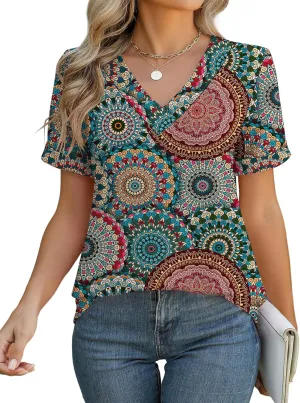 Rapbin T Shirts for Women Short Sleeve V Neck Tshirts Loose Fit Lightweight Soft Casual Summer Spring Tee Tops