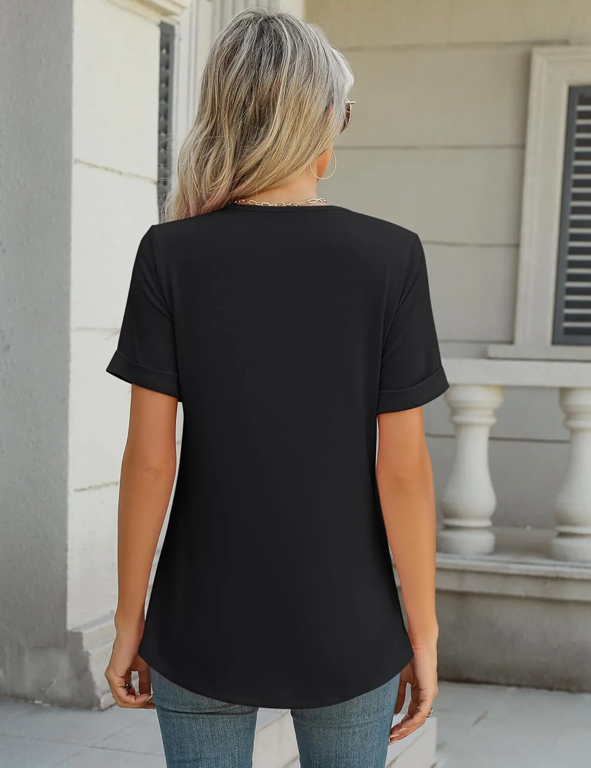 Rapbin T Shirts for Women Short Sleeve V Neck Tshirts Loose Fit Lightweight Soft Casual Summer Spring Tee Tops