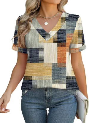 Rapbin T Shirts for Women Short Sleeve V Neck Tshirts Loose Fit Lightweight Soft Casual Summer Spring Tee Tops