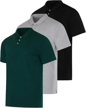 Real Essentials 3 Pack: Men's Jersey Cotton Short Sleeve Polo Shirt - Breathable Performance Polo (Available in Big & Tall)