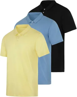 Real Essentials 3 Pack: Men's Jersey Cotton Short Sleeve Polo Shirt - Breathable Performance Polo (Available in Big & Tall)