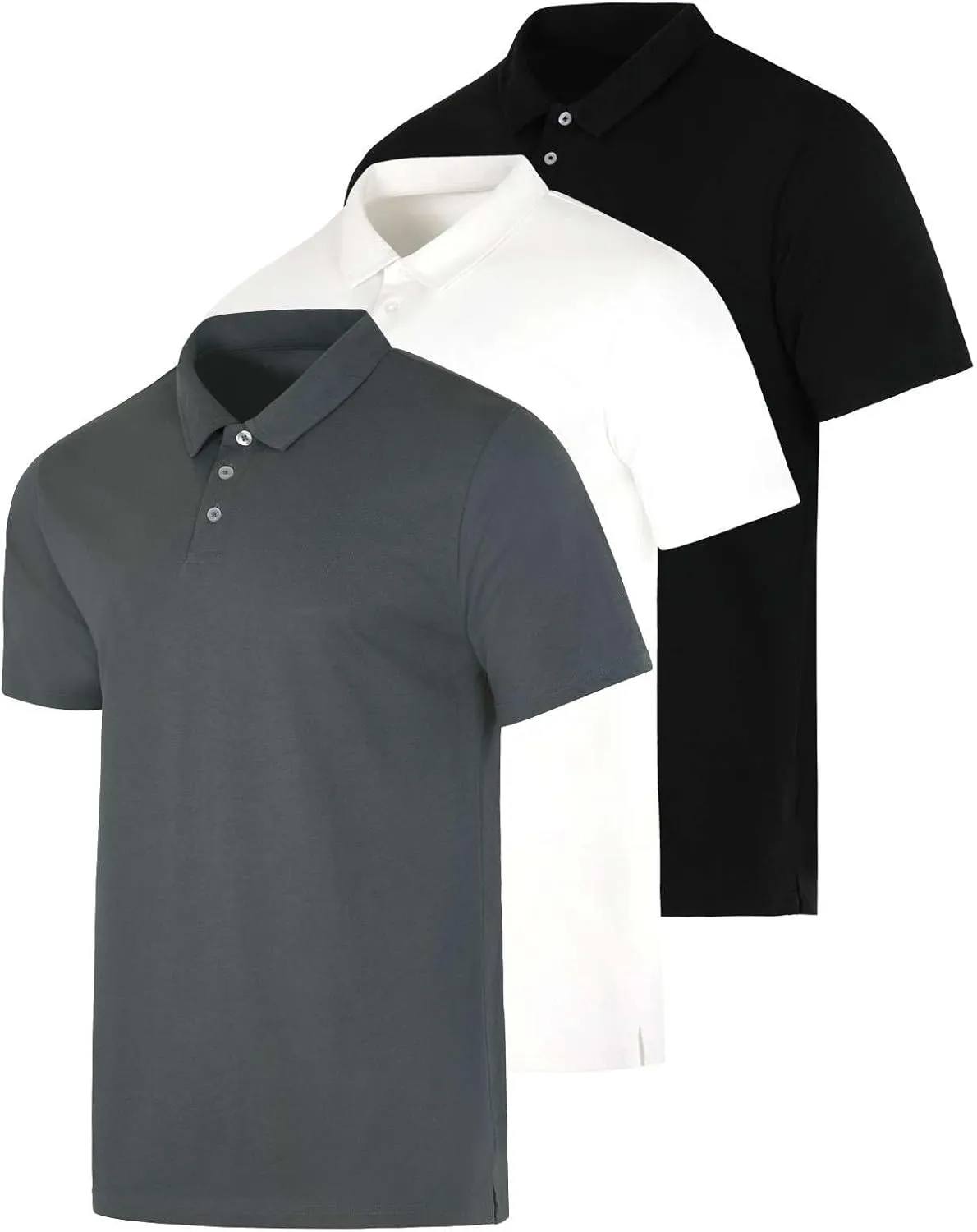 Real Essentials 3 Pack: Men's Jersey Cotton Short Sleeve Polo Shirt - Breathable Performance Polo (Available in Big & Tall)