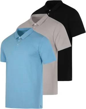 Real Essentials 3 Pack: Men's Jersey Cotton Short Sleeve Polo Shirt - Breathable Performance Polo (Available in Big & Tall)