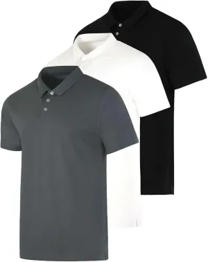 Real Essentials 3 Pack: Men's Jersey Cotton Short Sleeve Polo Shirt - Breathable Performance Polo (Available in Big & Tall)