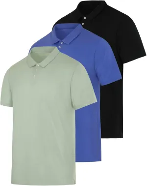 Real Essentials 3 Pack: Men's Jersey Cotton Short Sleeve Polo Shirt - Breathable Performance Polo (Available in Big & Tall)