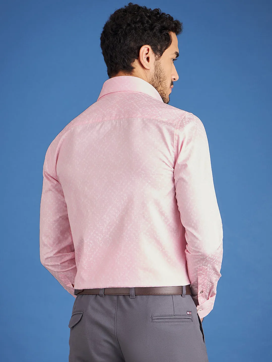 Regular Fit Formal Abstract Pink Shirt For Men