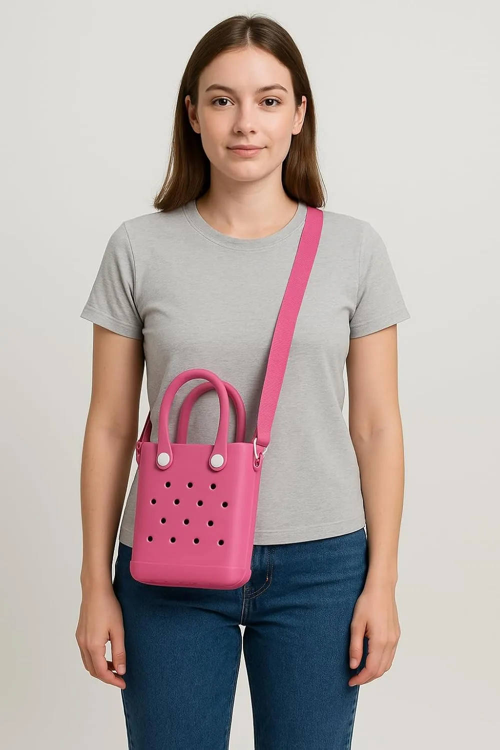 Reva Silicone Mini Bucket Tote Crossbody Bag Perforated Tote Versatile Mini Beach & Everyday Bag