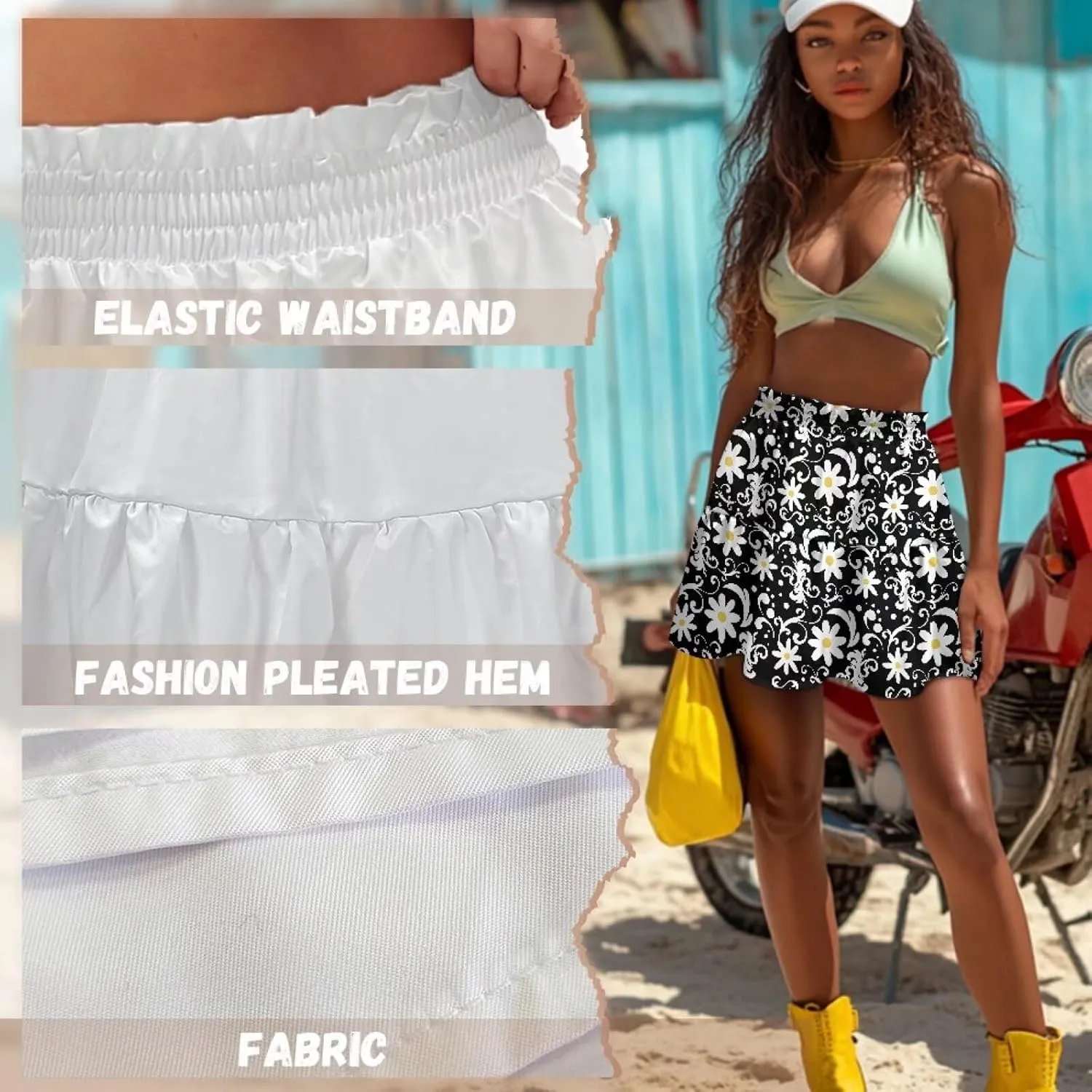 Ruched Skirt for Women Empire Waist Slim Mini Skater Skirt Causal Breathable Soft Short Skirt Basic Summer Outfits