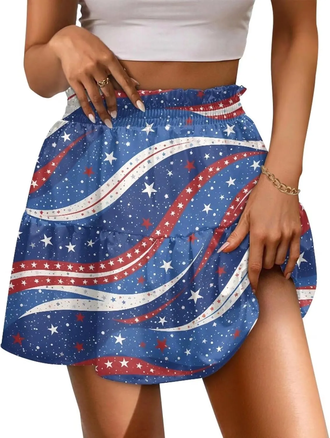 Ruched Skirt for Women Empire Waist Slim Mini Skater Skirt Causal Breathable Soft Short Skirt Basic Summer Outfits