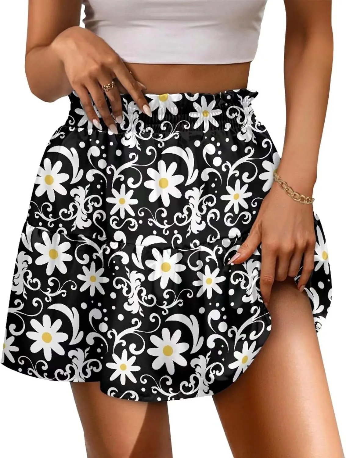 Ruched Skirt for Women Empire Waist Slim Mini Skater Skirt Causal Breathable Soft Short Skirt Basic Summer Outfits