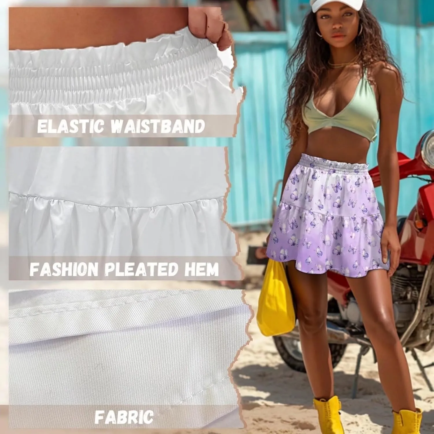 Ruched Skirt for Women Empire Waist Slim Mini Skater Skirt Causal Breathable Soft Short Skirt Basic Summer Outfits