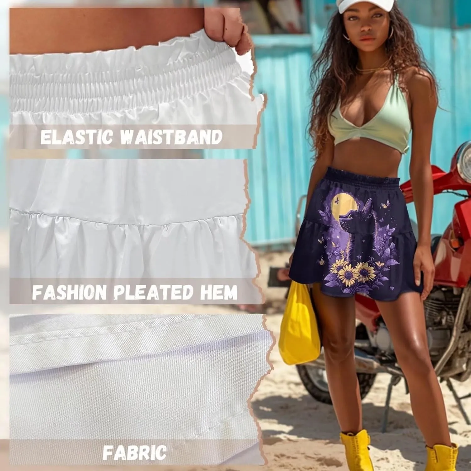 Ruched Skirt for Women Empire Waist Slim Mini Skater Skirt Causal Breathable Soft Short Skirt Basic Summer Outfits