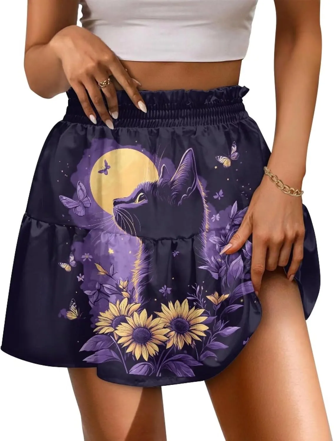 Ruched Skirt for Women Empire Waist Slim Mini Skater Skirt Causal Breathable Soft Short Skirt Basic Summer Outfits