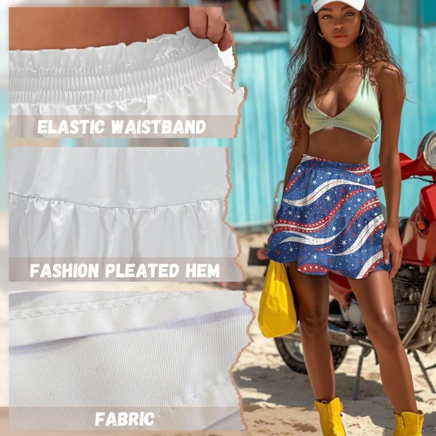 Ruched Skirt for Women Empire Waist Slim Mini Skater Skirt Causal Breathable Soft Short Skirt Basic Summer Outfits
