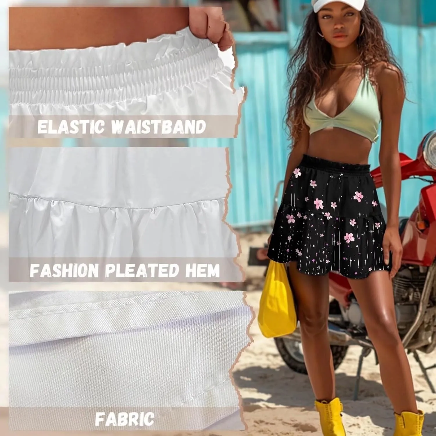 Ruched Skirt for Women Empire Waist Slim Mini Skater Skirt Causal Breathable Soft Short Skirt Basic Summer Outfits