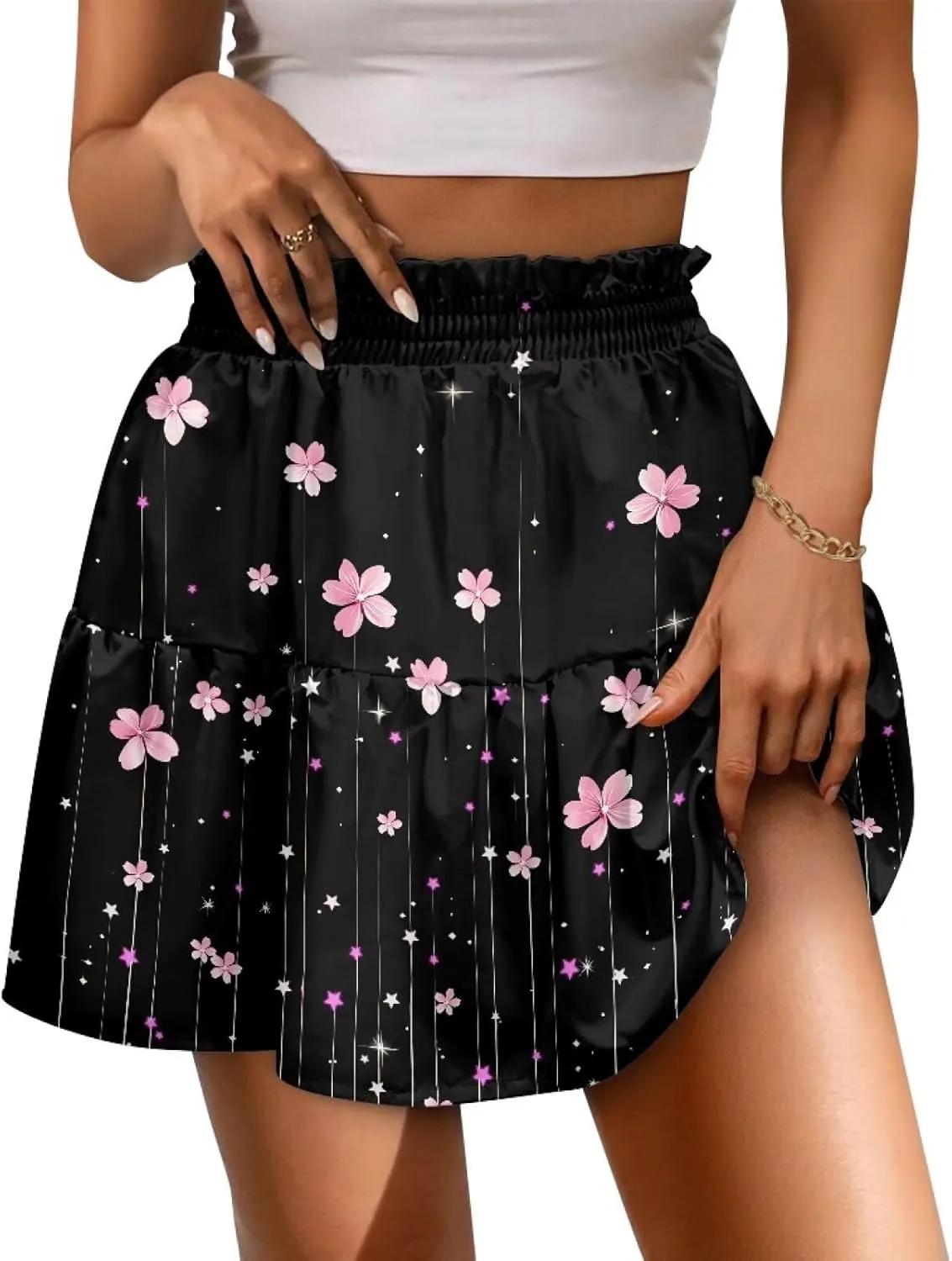 Ruched Skirt for Women Empire Waist Slim Mini Skater Skirt Causal Breathable Soft Short Skirt Basic Summer Outfits