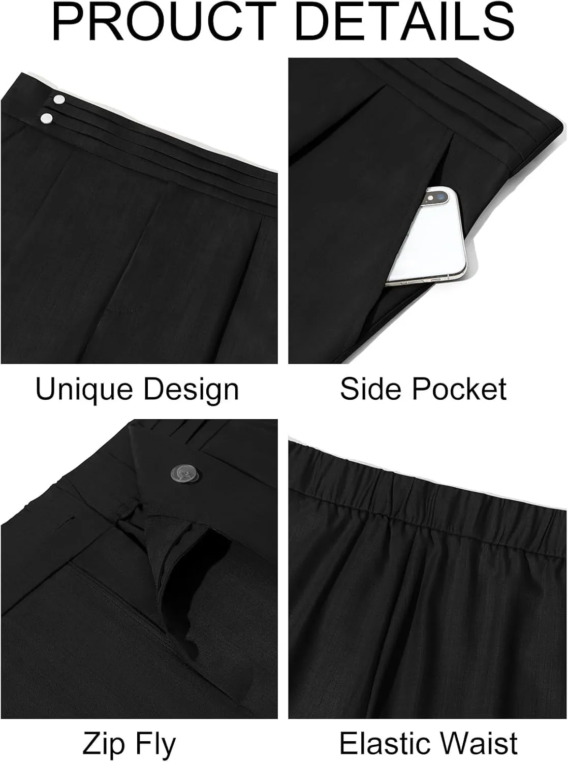 Runcati Mens Dress Pants Pleated Elastic Waist Chinos Trousers Work Suit Pants Slim Fit Slacks