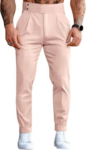 Runcati Mens Dress Pants Pleated Elastic Waist Chinos Trousers Work Suit Pants Slim Fit Slacks