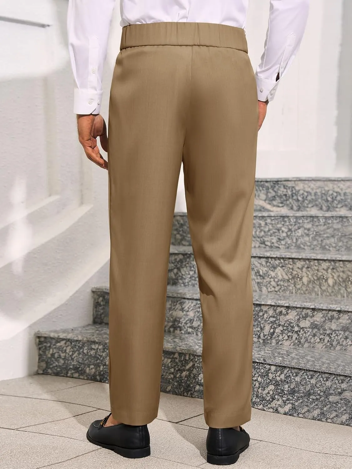 Runcati Mens Dress Pants Pleated Elastic Waist Chinos Trousers Work Suit Pants Slim Fit Slacks