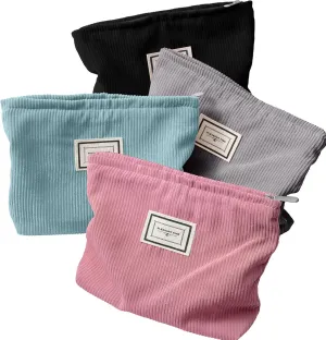 Sanwuta 4 Pack Velvet Makeup Bag Cosmetic Bag for Women Large Capacity Corduroy Pouch Zipper Canvas Travel Toiletry Purse Make up Organizer Case Accessories(Classic Color,Plaid)