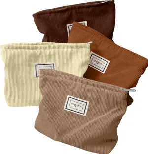 Sanwuta 4 Pack Velvet Makeup Bag Cosmetic Bag for Women Large Capacity Corduroy Pouch Zipper Canvas Travel Toiletry Purse Make up Organizer Case Accessories(Dark Color,Plaid)