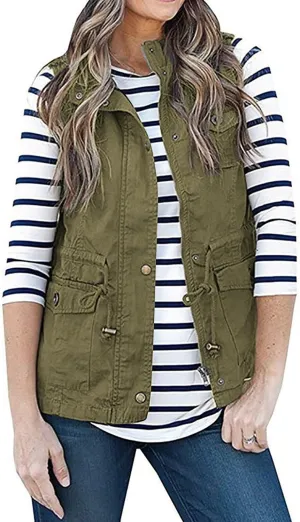 SENSERISE Womens Utility Vest Lightweight Military Vests Outerwear Sleeveless Jacket Anorak Coat with Pockets