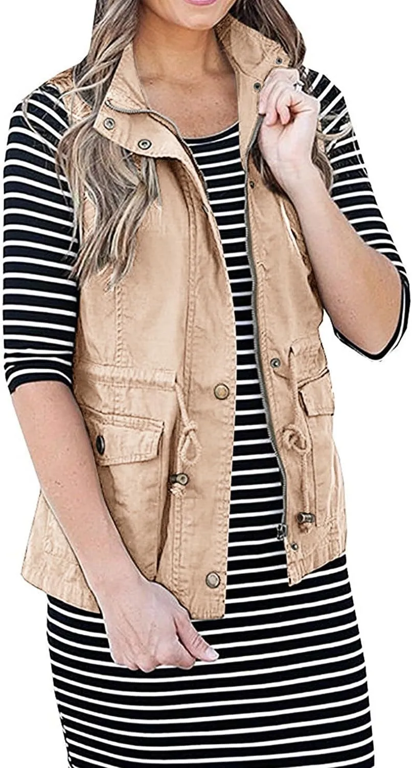 SENSERISE Womens Utility Vest Lightweight Military Vests Outerwear Sleeveless Jacket Anorak Coat with Pockets