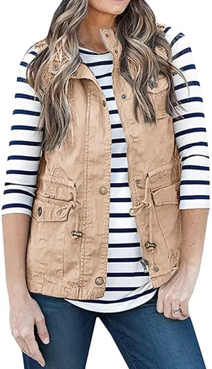 SENSERISE Womens Utility Vest Lightweight Military Vests Outerwear Sleeveless Jacket Anorak Coat with Pockets