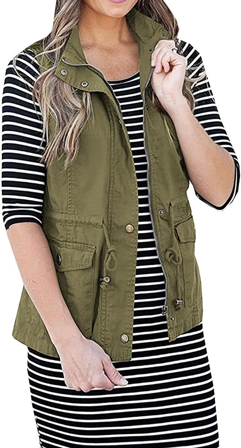 SENSERISE Womens Utility Vest Lightweight Military Vests Outerwear Sleeveless Jacket Anorak Coat with Pockets