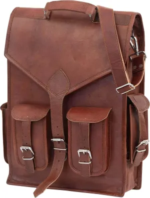 Shy Shy Lets Touch The Sky 18 inch Brown Premium Leather Laptop Backpack Work Stylish and Practical 2-in-1 Design Handmade Sling Backpack for Men's & Women's Travel Rucksack