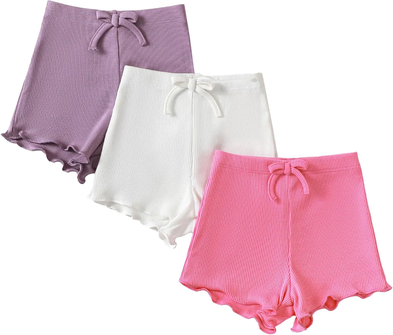 SOBOWO Toddler Girl Shorts Ribbed 3 Pack Baby Girls Solid Soft Elastic Waist Casual Playing Shorts Summer Short Pants