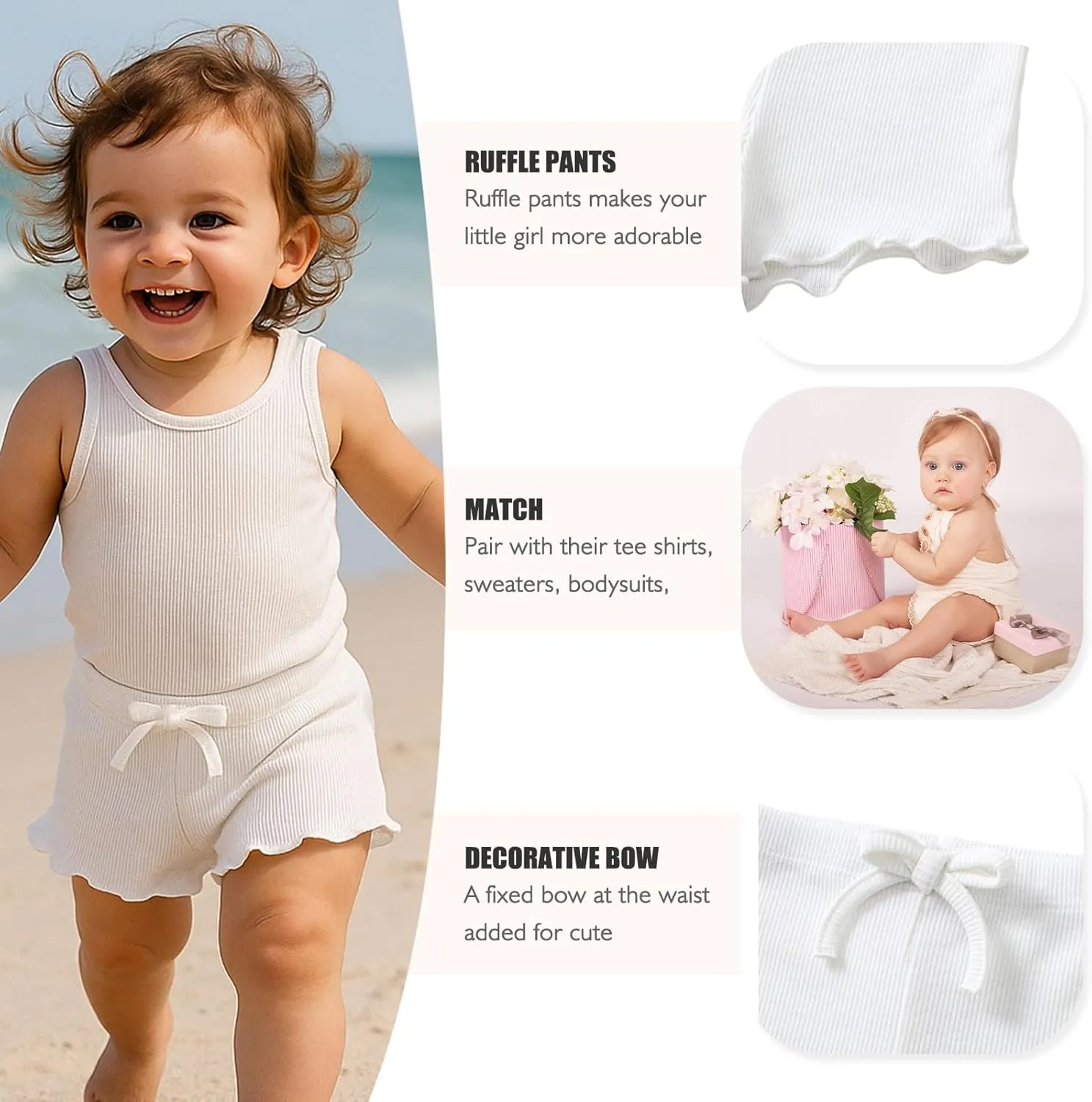 SOBOWO Toddler Girl Shorts Ribbed 3 Pack Baby Girls Solid Soft Elastic Waist Casual Playing Shorts Summer Short Pants