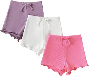 SOBOWO Toddler Girl Shorts Ribbed 3 Pack Baby Girls Solid Soft Elastic Waist Casual Playing Shorts Summer Short Pants
