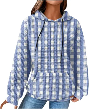 Soft Sweatshirts For Women Graphic Waffle Oversized Hoodies Casual Cute Drawstring Pullover Top Trendy Preppy Clothes