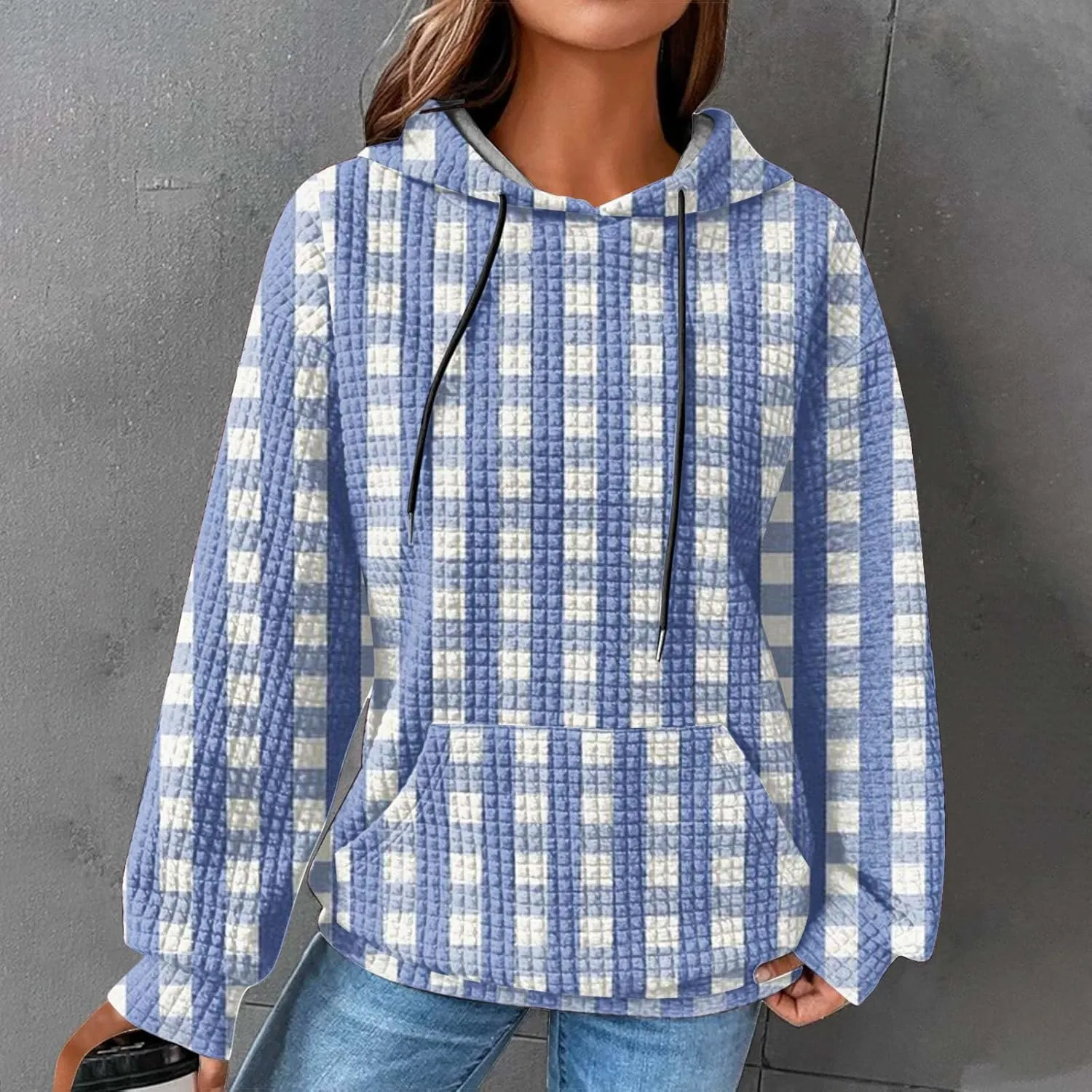 Soft Sweatshirts For Women Graphic Waffle Oversized Hoodies Casual Cute Drawstring Pullover Top Trendy Preppy Clothes
