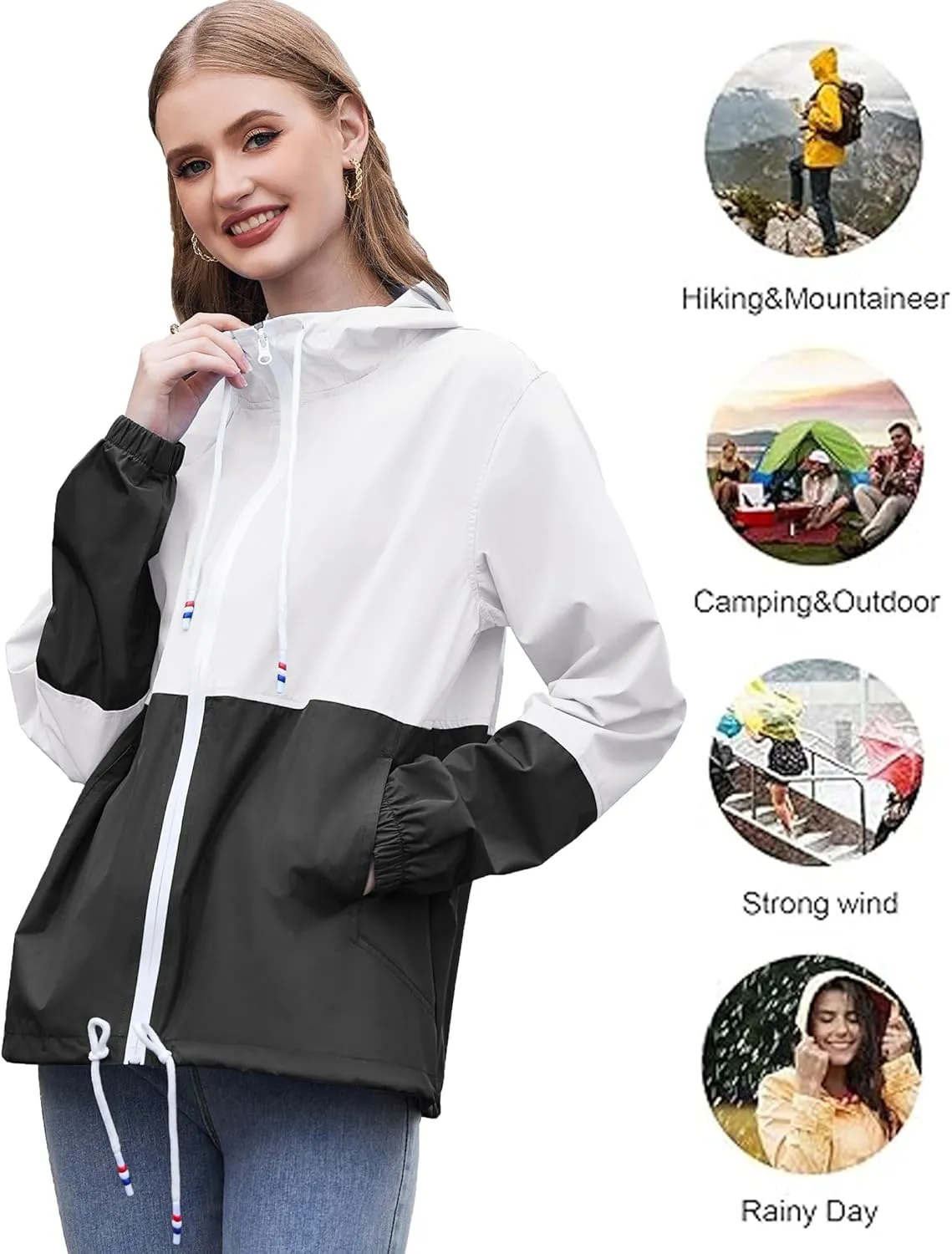 SoTeer Women's Waterproof Raincoat Outdoor Hooded Rain Jacket Windbreaker S-XXXL