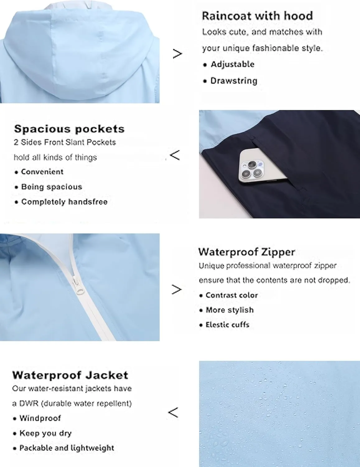 SoTeer Women's Waterproof Raincoat Outdoor Hooded Rain Jacket Windbreaker S-XXXL