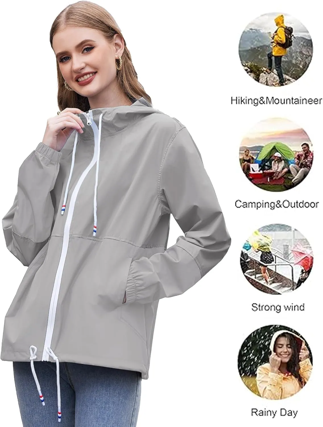 SoTeer Women's Waterproof Raincoat Outdoor Hooded Rain Jacket Windbreaker S-XXXL