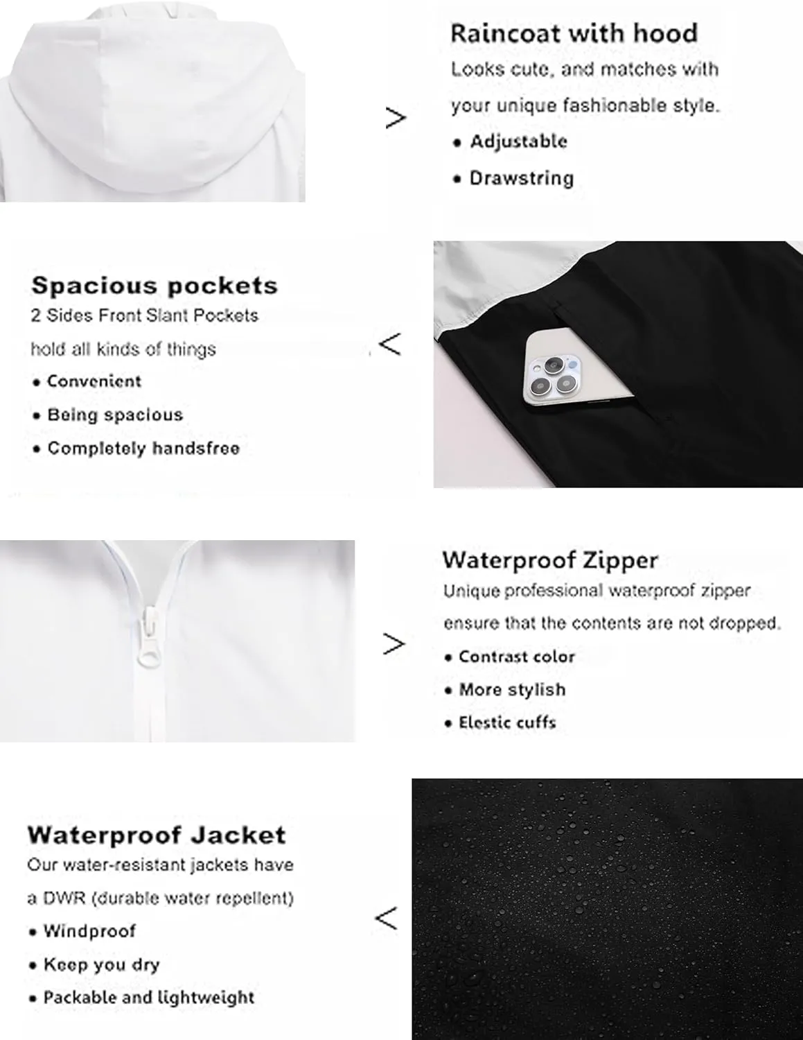 SoTeer Women's Waterproof Raincoat Outdoor Hooded Rain Jacket Windbreaker S-XXXL