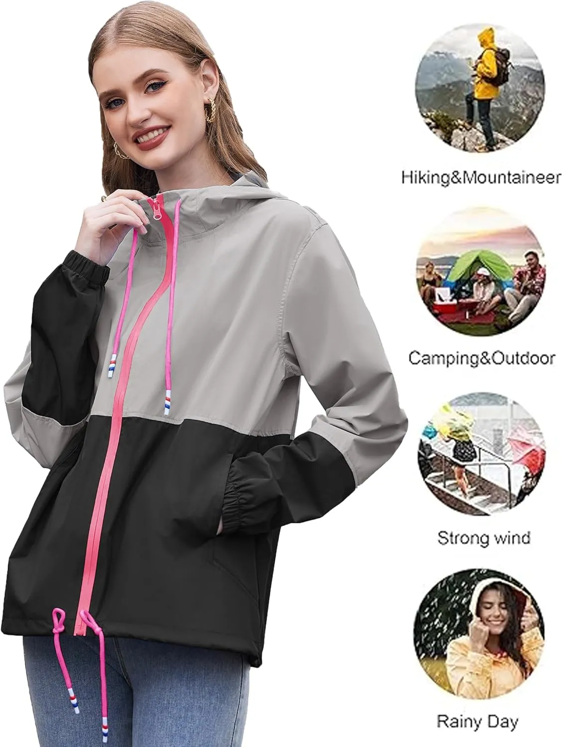 SoTeer Women's Waterproof Raincoat Outdoor Hooded Rain Jacket Windbreaker S-XXXL