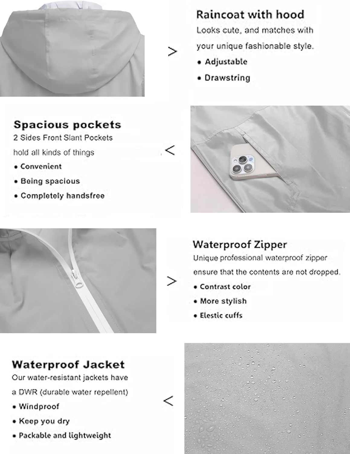 SoTeer Women's Waterproof Raincoat Outdoor Hooded Rain Jacket Windbreaker S-XXXL