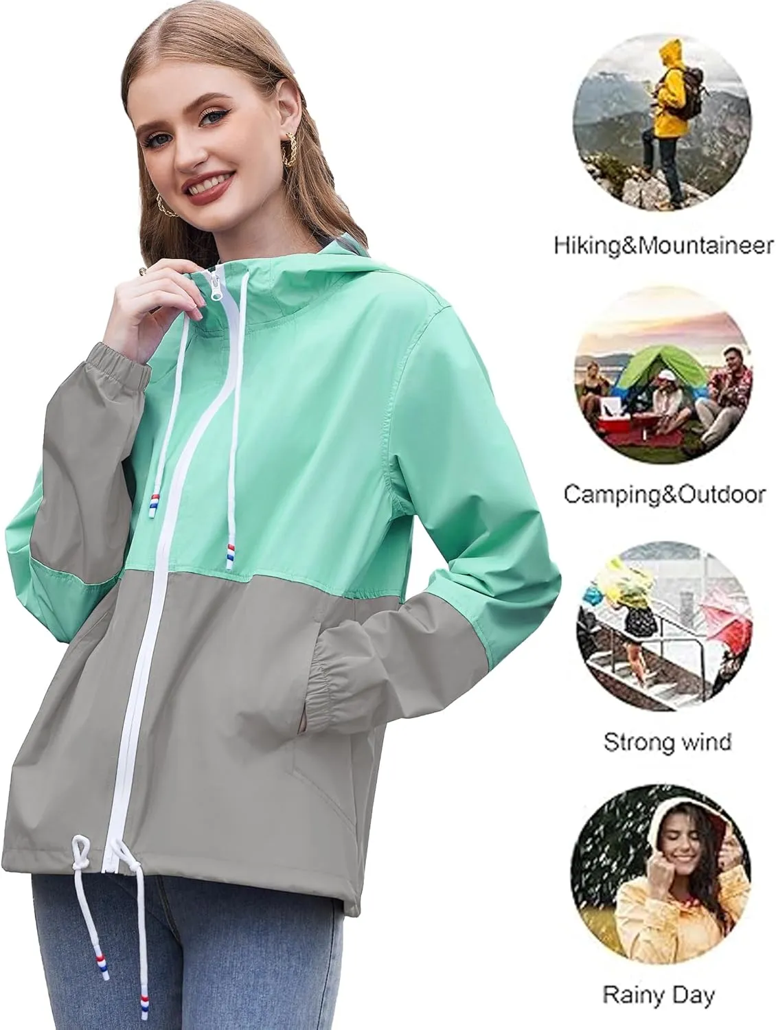 SoTeer Women's Waterproof Raincoat Outdoor Hooded Rain Jacket Windbreaker S-XXXL