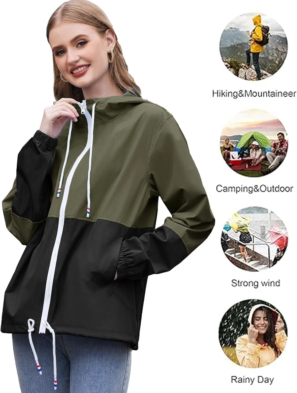 SoTeer Women's Waterproof Raincoat Outdoor Hooded Rain Jacket Windbreaker S-XXXL