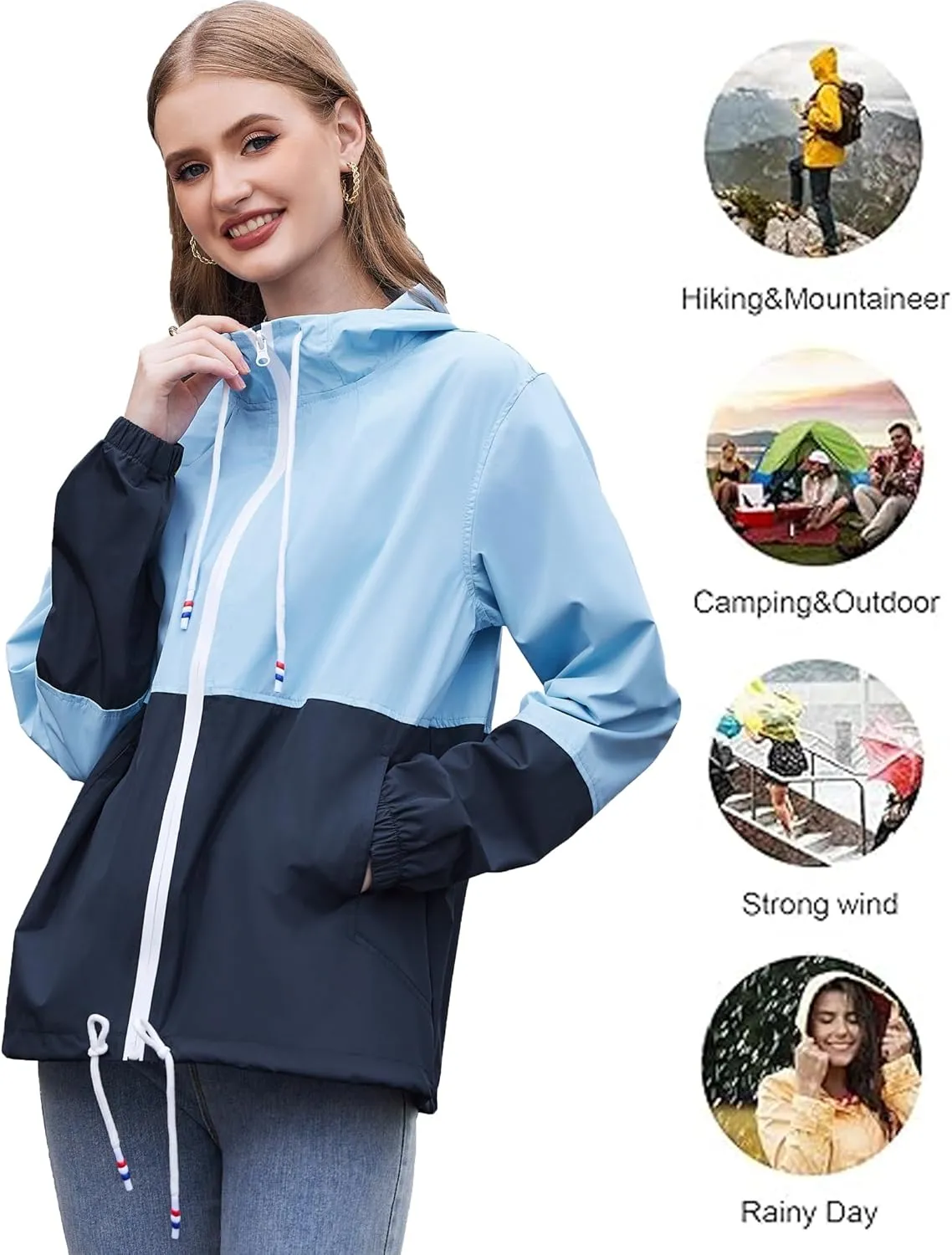 SoTeer Women's Waterproof Raincoat Outdoor Hooded Rain Jacket Windbreaker S-XXXL