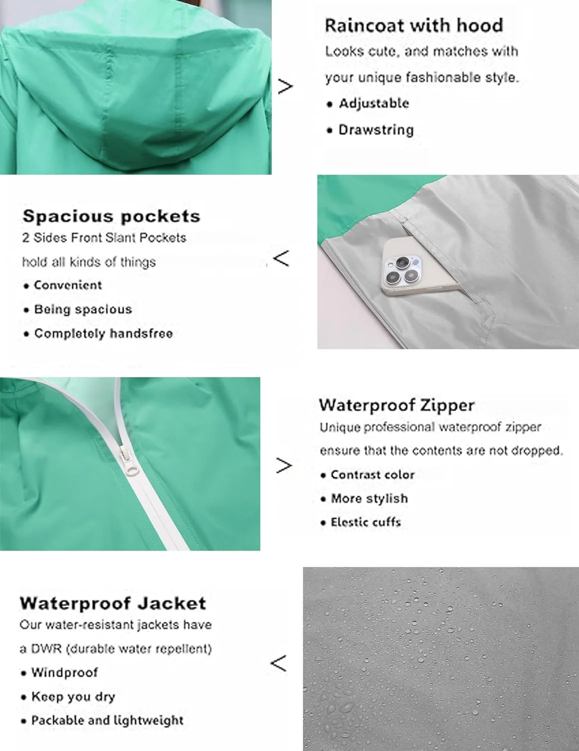 SoTeer Women's Waterproof Raincoat Outdoor Hooded Rain Jacket Windbreaker S-XXXL