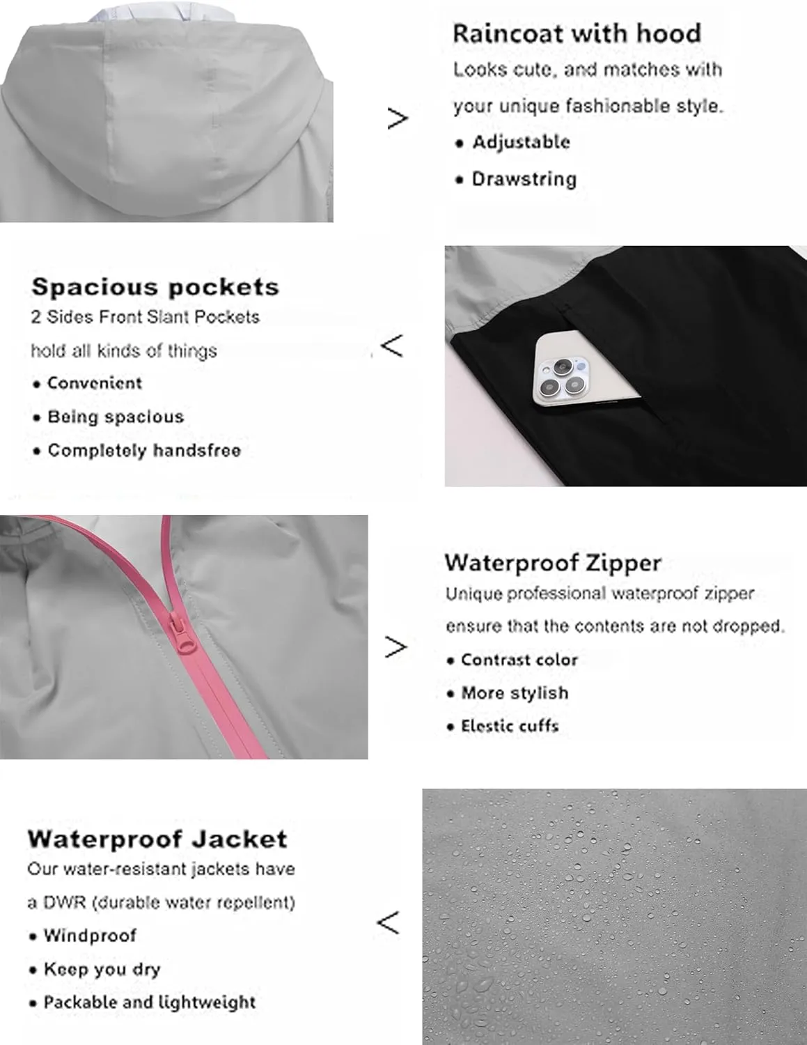 SoTeer Women's Waterproof Raincoat Outdoor Hooded Rain Jacket Windbreaker S-XXXL