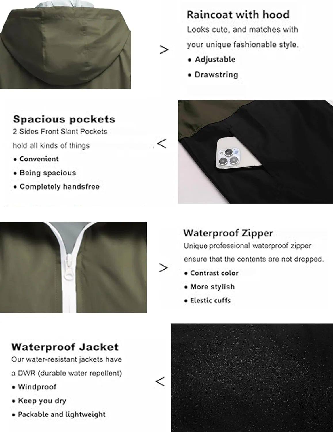 SoTeer Women's Waterproof Raincoat Outdoor Hooded Rain Jacket Windbreaker S-XXXL
