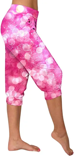 Sparkly Capris for Women High Rise Sequin Sports Athletic Pants Trending Party Cropped Trouser Cute Capri