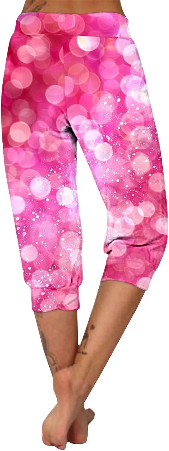 Sparkly Capris for Women High Rise Sequin Sports Athletic Pants Trending Party Cropped Trouser Cute Capri